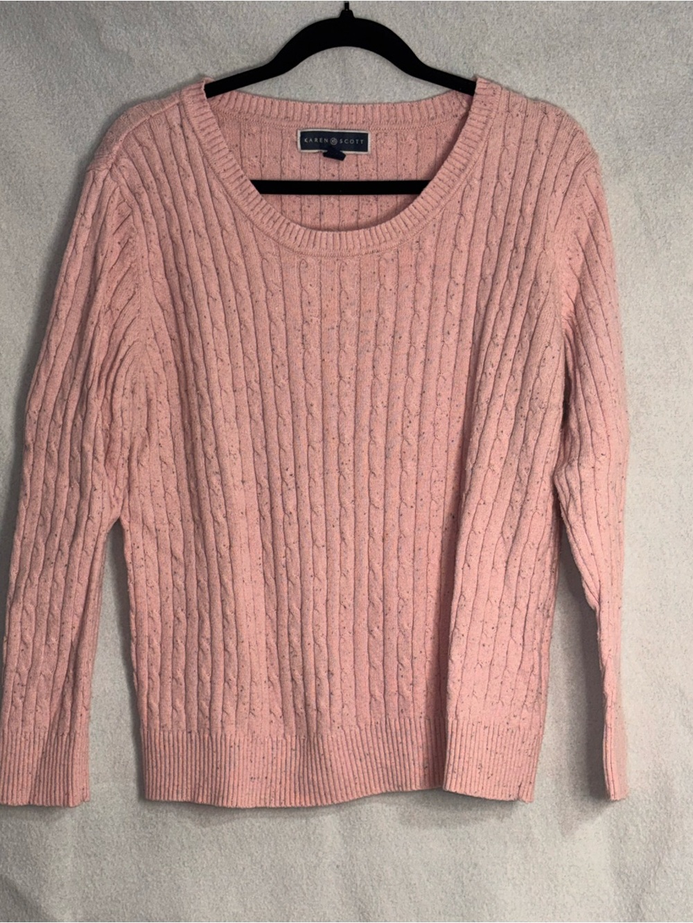Karen Scott Blush Pink Cable Crewneck Sweater